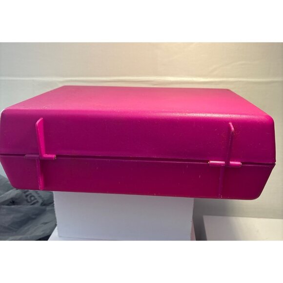 Vintage Barbie Pink Plastic Storage Carrying Case With Handle & Hinges 13 x 9.5" - Picture 3 of 13